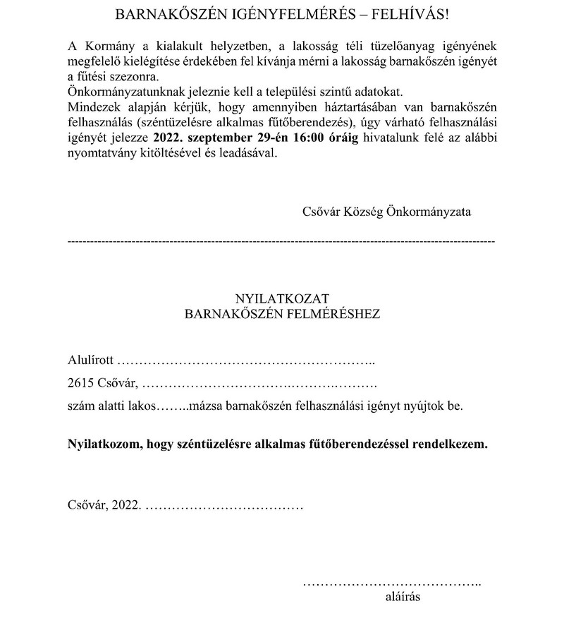 csovar hirek felhivas barnakoszen igenyfelmeres 20220919